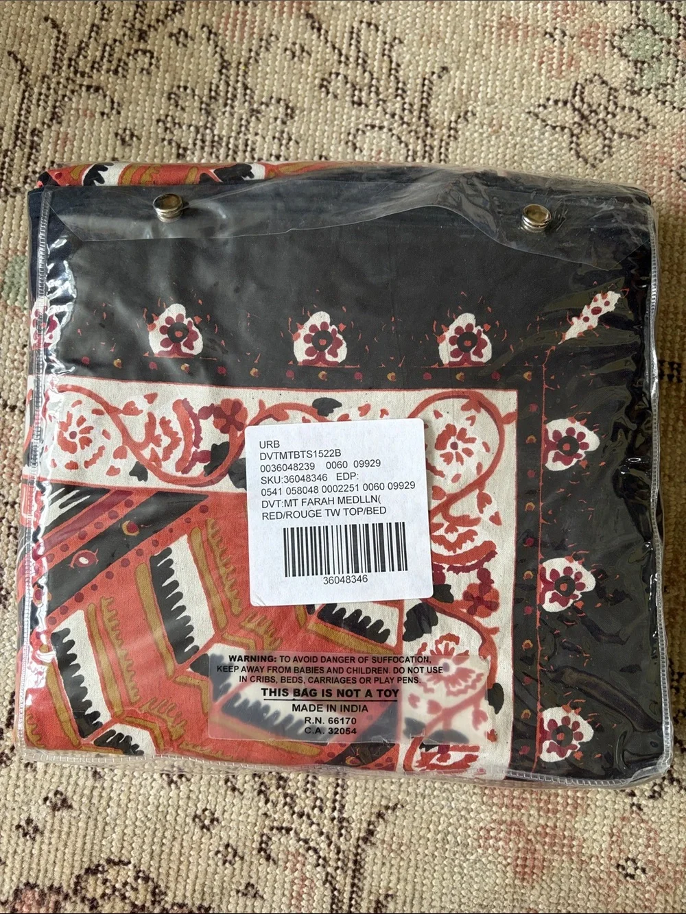 Twin XL Duvet Cover in Red and Black Mandala Print